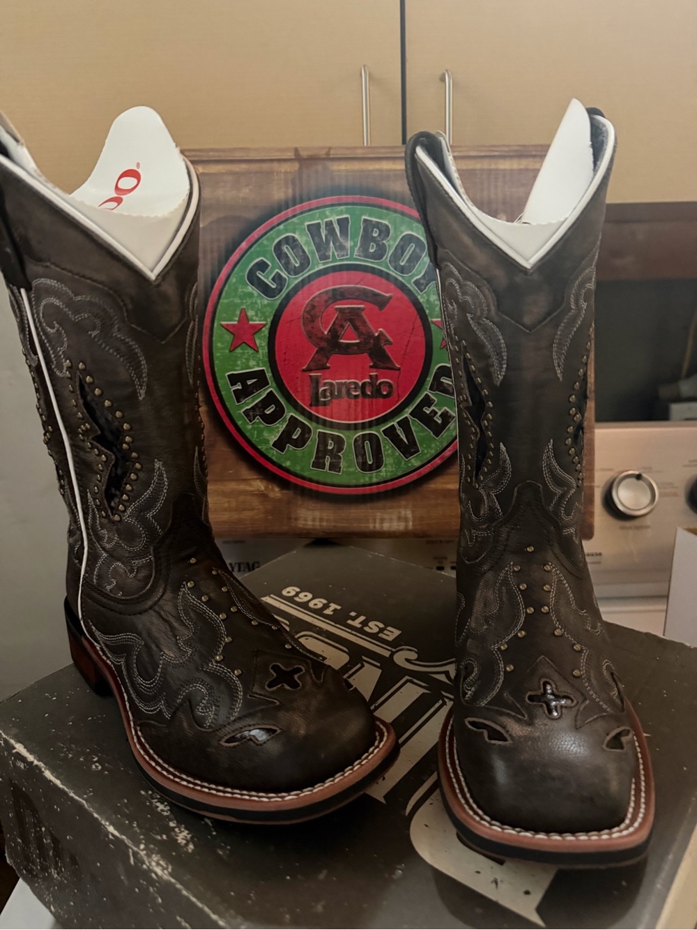 Laredo Brown Western Women's Cowboy Boots with Stud Accents